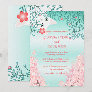 Invitación Boda de flores de gatos simples y coloridas