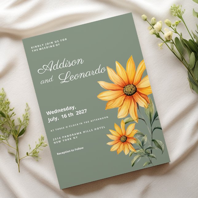 Invitación Boda de flores de girasol amarillo verde menta (Mint green yellow sunflower flowers wedding)