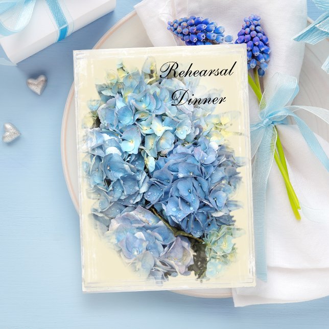 Invitación Boda de flores de hidrangea azul Ensayo Cena (Subido por el creador)