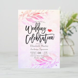 Invitación Boda de flores de hojas de acuarela magenta botáni