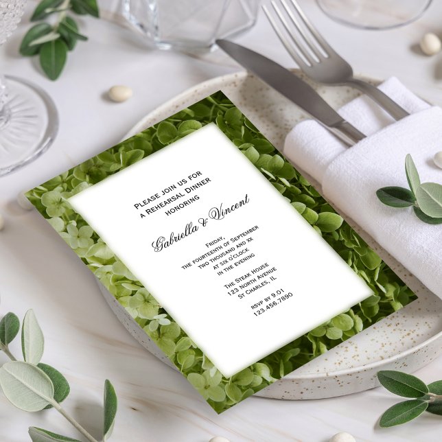 Invitación Boda de flores de Hydrangea verde Ensayo Cena (Subido por el creador)