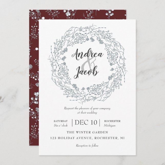 Invitación boda de flores de invierno blancas (Anverso / Reverso)