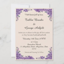 Boda de flores de jacaranda crema y púrpura