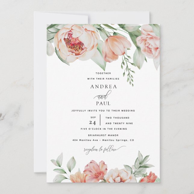 Invitación Boda de flores de jardín (Anverso)