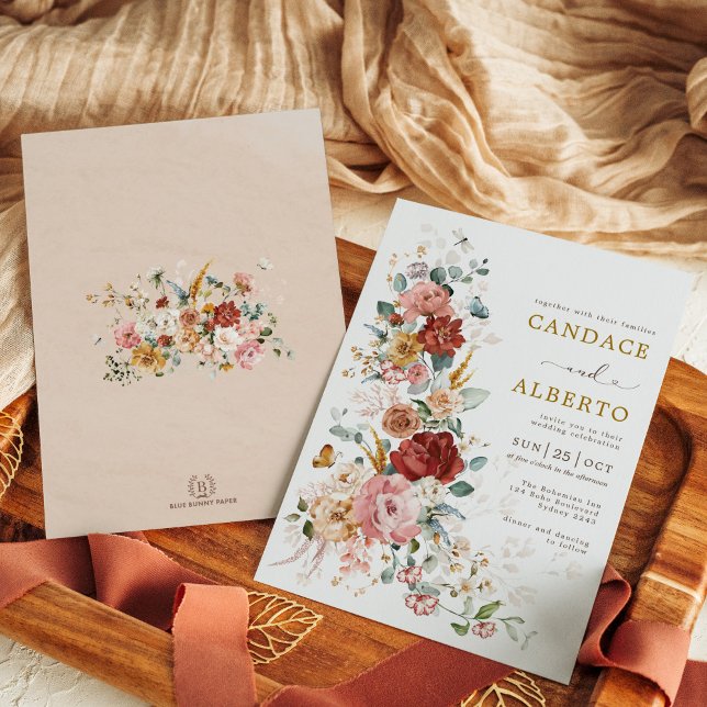 Invitación Boda de flores de jardín bohemias coloridas (Subido por el creador)