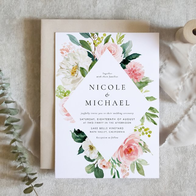 Invitación Boda de flores de jardín de acuarela romántica (Romantic Watercolor Garden Flowers Wedding Invitation)