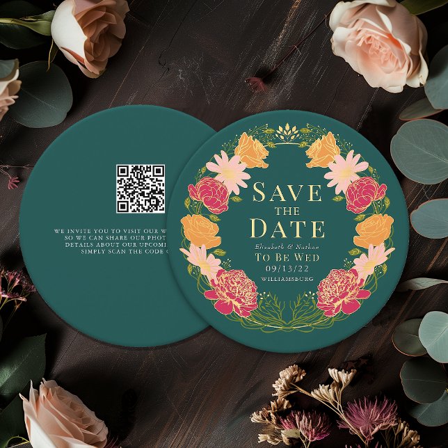 Invitación Boda de flores de jardín encantado QR Guardar fech (Subido por el creador)