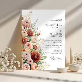 Invitación Boda de flores de jardín rosadas crema de terracot