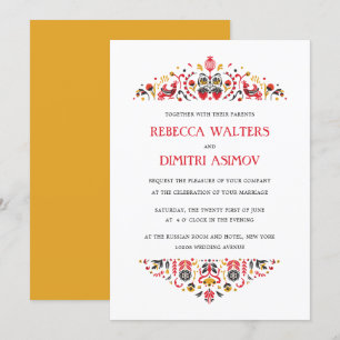 Invitación Boda de flores de Khokhloma, arte popular ruso