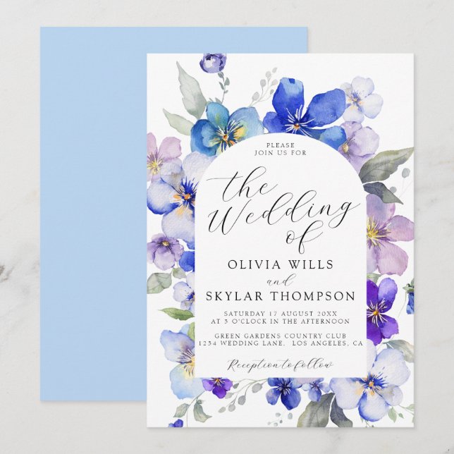 Invitación Boda de flores de la Marina Dusty Blue Purple Mauv (Anverso / Reverso)