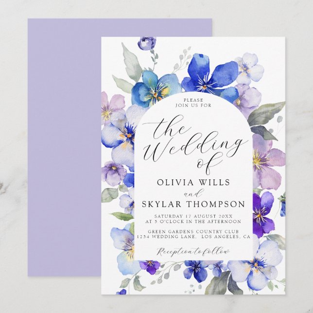 Invitación Boda de flores de la Marina Mauve Purple Blue Lave (Anverso / Reverso)
