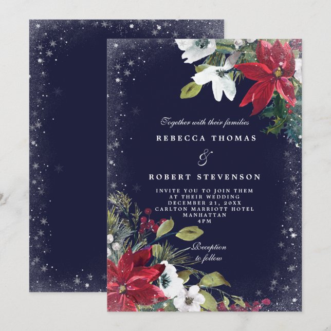 Invitación boda de flores de la marina nupcial moderna (Anverso / Reverso)