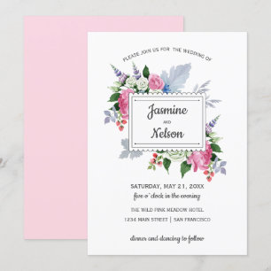 Invitación Boda de flores de lavanda blanca rosada de Boho
