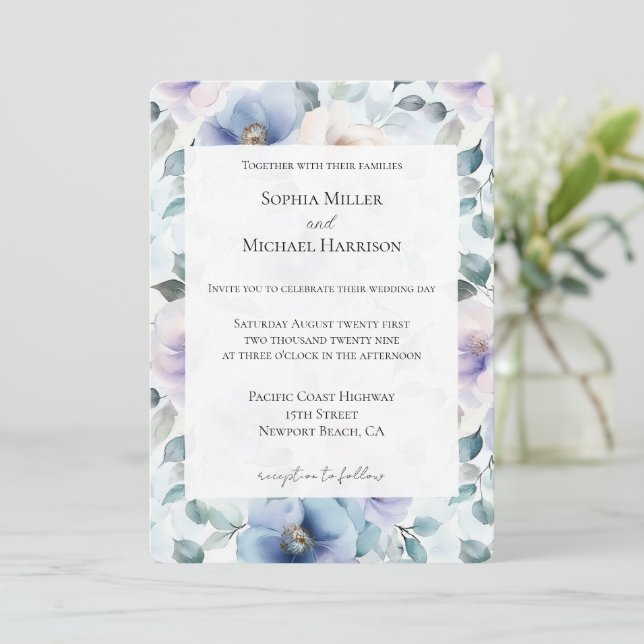 Invitación Boda de flores de lavanda de Bonito romántica (Anverso de pie)