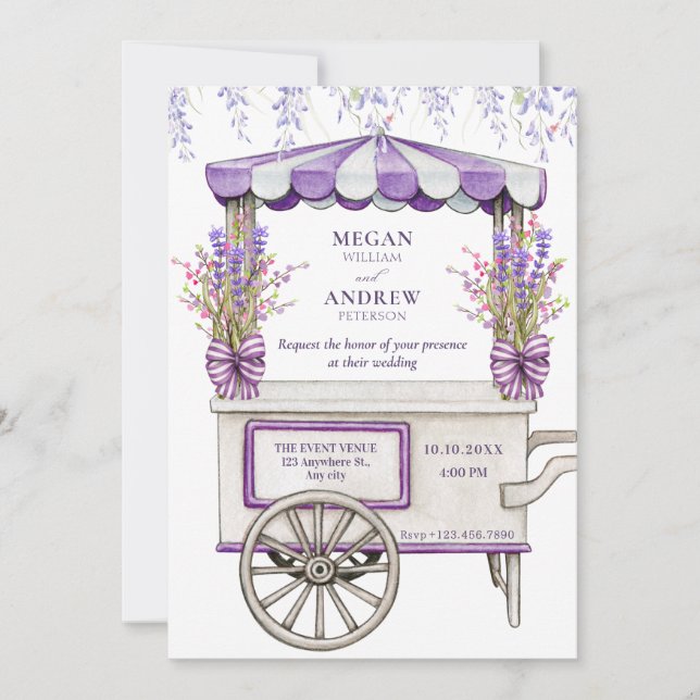 Invitación Boda de flores de lavanda de lila púrpura (Anverso)