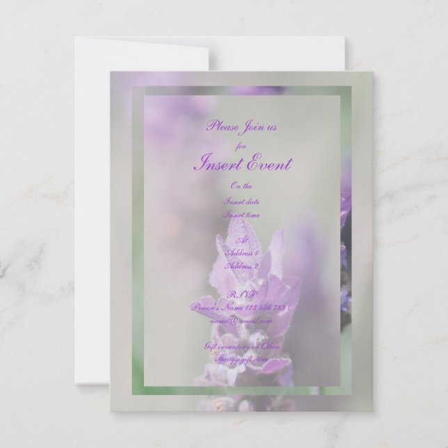 Invitación Boda de flores de lavanda morada | Personalizar (Anverso)