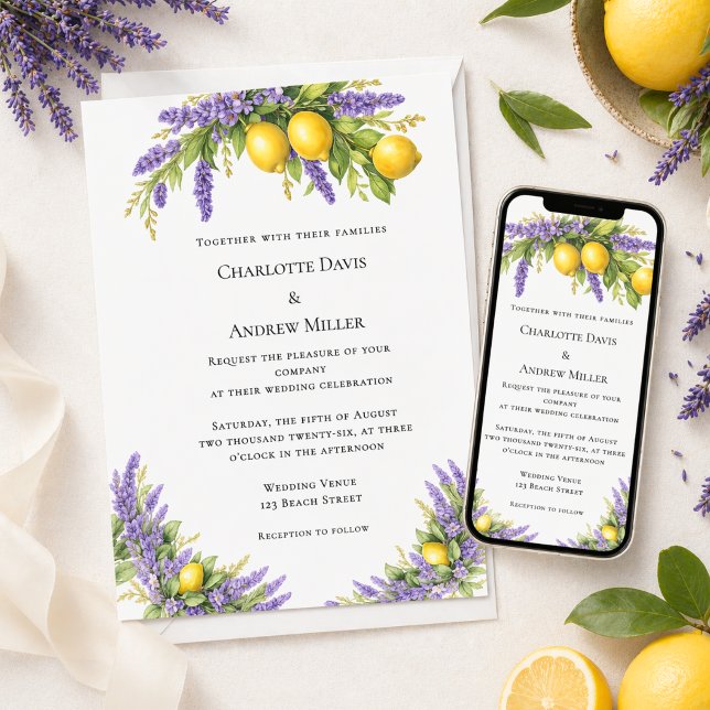 Invitación Boda de flores de lavanda y limones  (Subido por el creador)