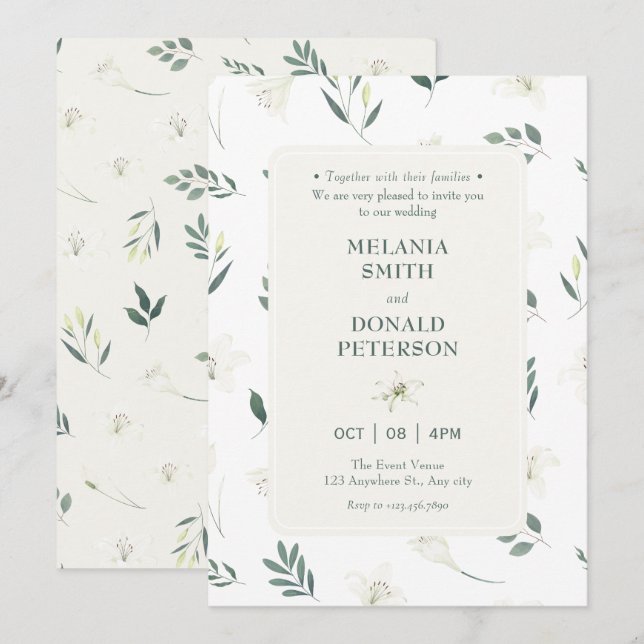 Invitación Boda de flores de lilirio blanco (Anverso / Reverso)