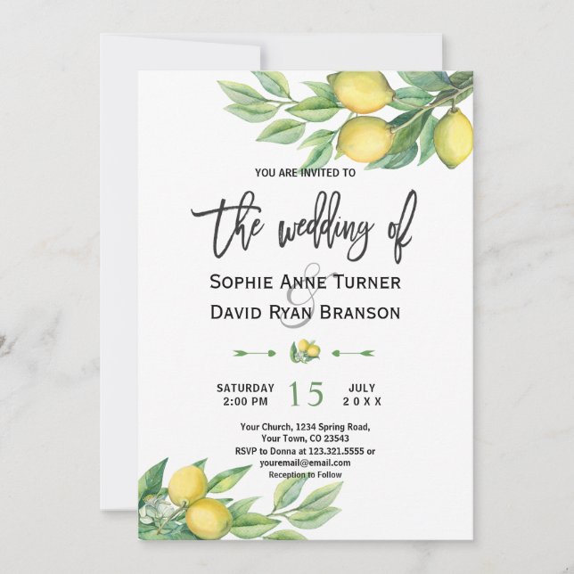 Invitación Boda de flores de limón de color acuático tropical (Anverso)