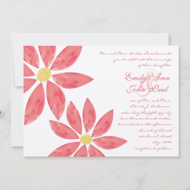 Invitación Boda de flores de lirio moderno rosado de Peachy (Anverso)