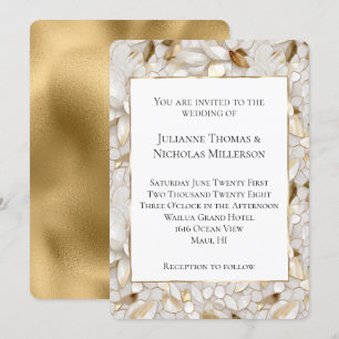 Invitación Boda de Flores de Lotus Blanco Glam de oro de moda