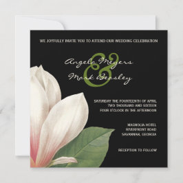 Invitación Boda de Flores de Magnolia del Sur | Negro elegant