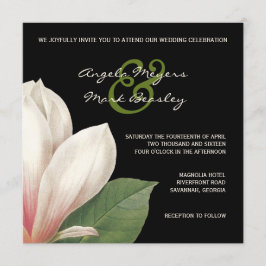 Invitación Boda de Flores de Magnolia del Sur | Negro elegant