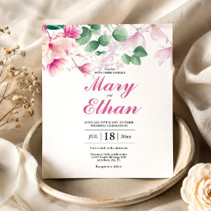 Invitación Boda de flores de magnolia rosa acuarela