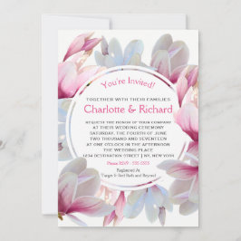Invitación Boda de flores de magnolia rosada del sur