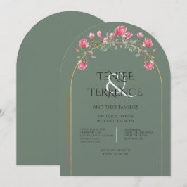 Invitación Boda de flores de magnolia verde salvia marco dora
