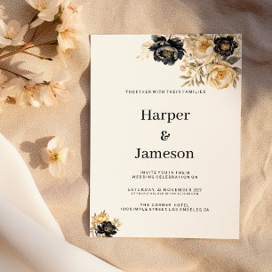 Invitación Boda de flores de marfil blanco azul marino
