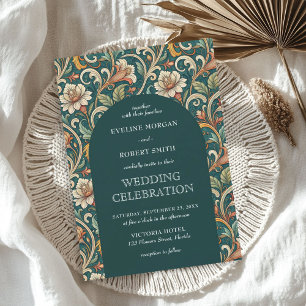 Invitación Boda de flores de marfil turquesa de estilo Art No