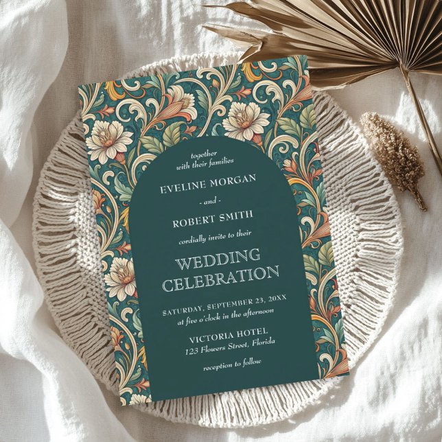 Invitación Boda de flores de marfil turquesa de estilo Art No (Vintage Art Nouveau turquoise ivory flower wedding Invitation)