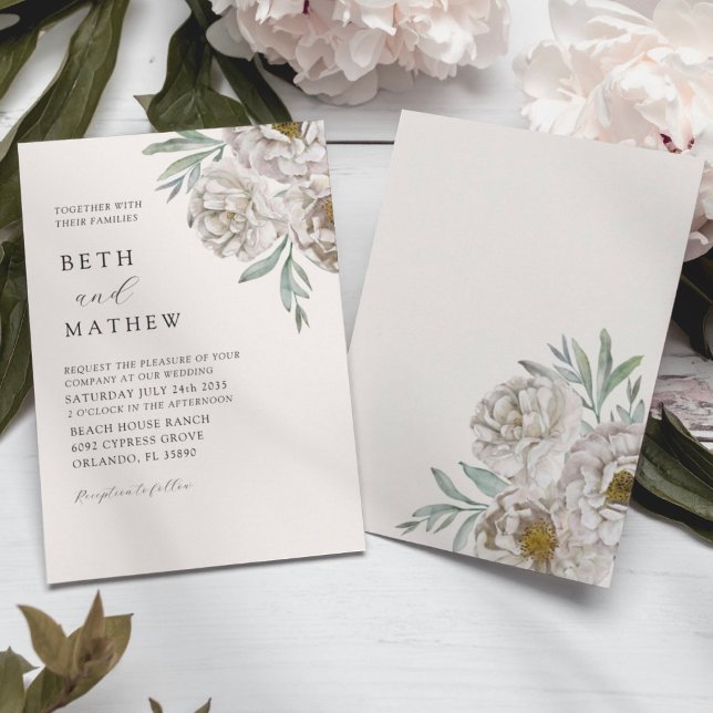 Invitación Boda de flores de marfil y blanco elegante (Subido por el creador)