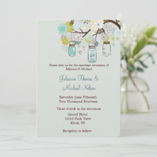 Invitación Boda de flores de mason verde verde verde ruso