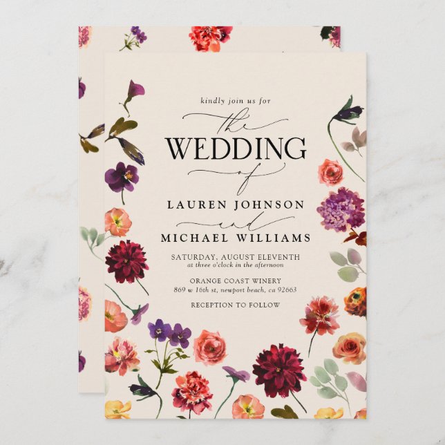 Invitación Boda de flores de Naranja quemado en el jardín de  (Anverso / Reverso)