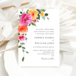 Invitación Boda de flores de Naranja rosa brillante color de 