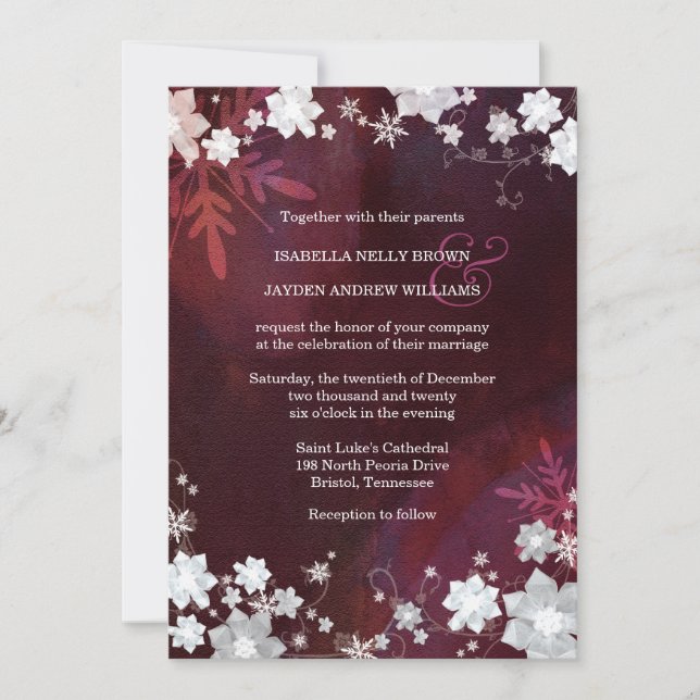 Invitación Boda de Flores de Nieve de Winter Elegance (Anverso)