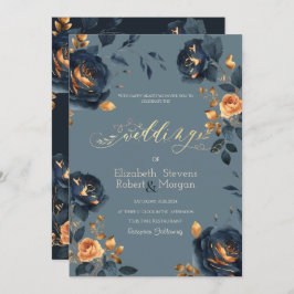 Invitación Boda de Flores de Oro Azul de la Marina