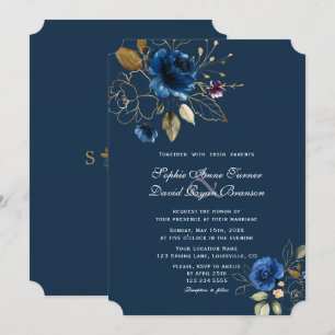 Invitación Boda de Flores de Oro Azul de la Marina Real