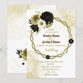 Invitación Boda de flores de oro de marfil marrón asombroso
