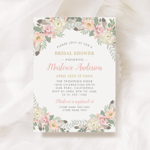 Invitación Boda  de flores de oro rosado de Rubor