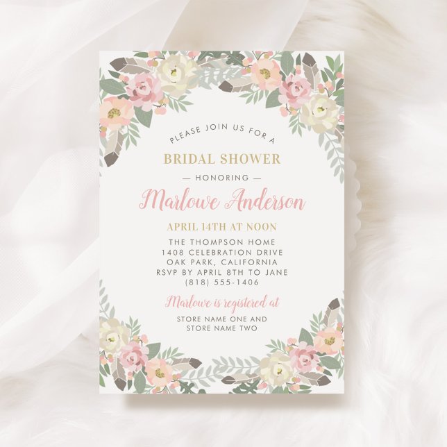 Invitación Boda  de flores de oro rosado de Rubor (Subido por el creador)