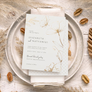 Invitación Boda de Flores de Oro y Mariposa Sencilla