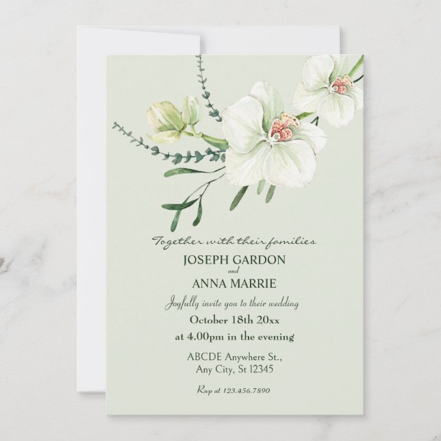 Invitación Boda de flores de orquídea blanca (Anverso)
