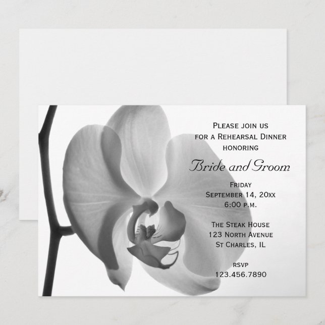 Invitación Boda de flores de orquídea blanca Ensayar la cena (Anverso / Reverso)