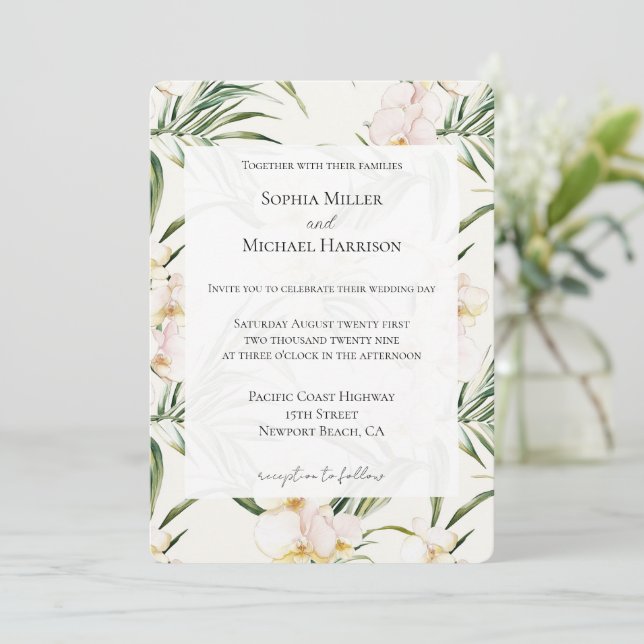 Invitación Boda de Flores de Orquídea Blanca Tropical (Anverso de pie)