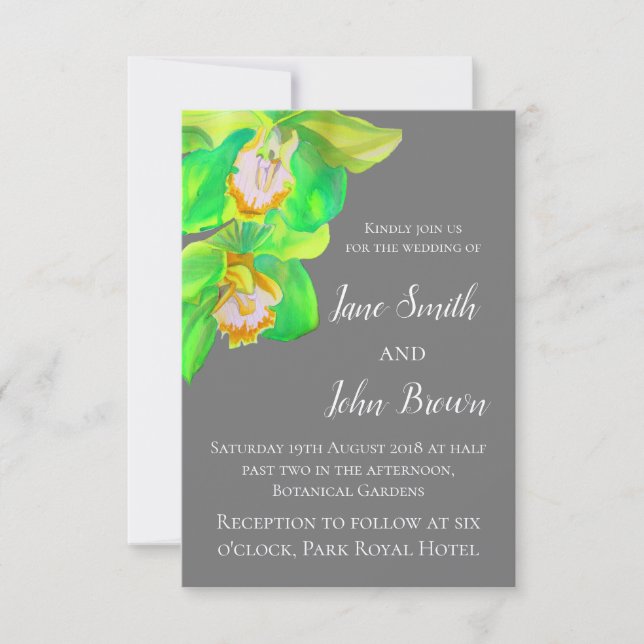 Invitación Boda de flores de orquídea gris y blanco (Anverso)