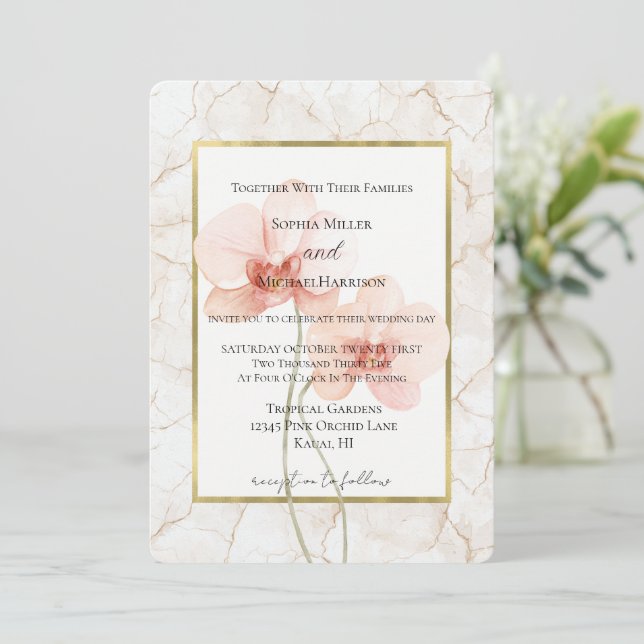 Invitación Boda de flores de orquídea rosa tropical de marfil (Anverso de pie)