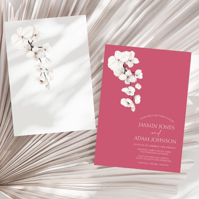 Invitación Boda de flores de orquídeas blancas rosa magenta m (Modern Magenta Pink White Orchids Flowers Wedding Invitation)